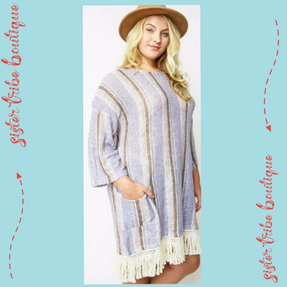 Blu Pepper Dresses & Skirts - NWT Stripe Sweater Fringe Dress